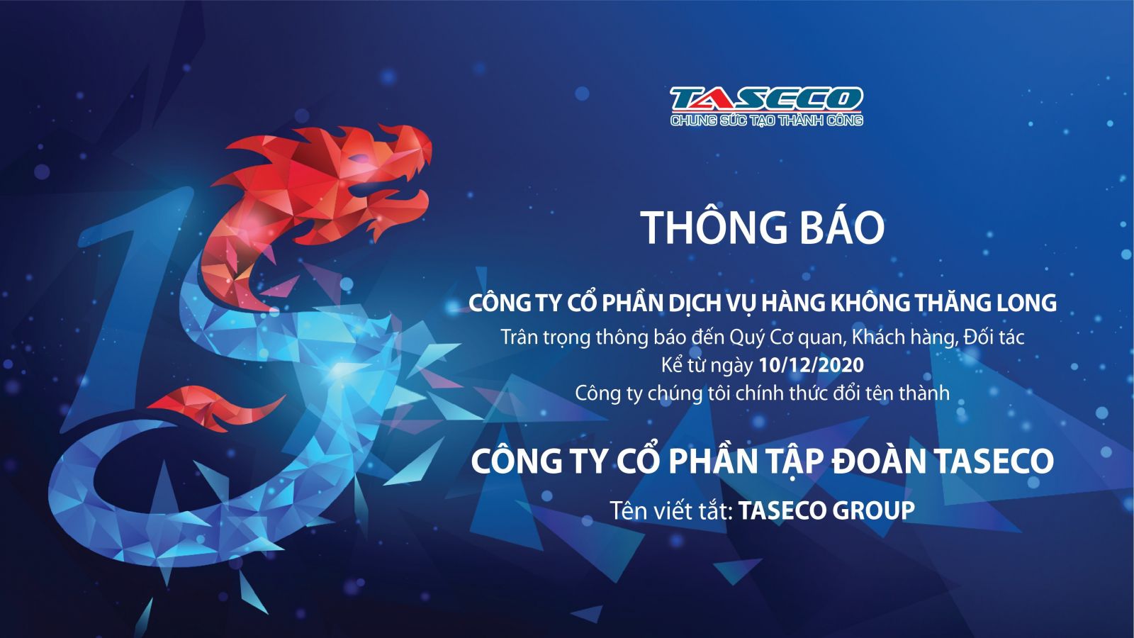 Press release on renaming Thang Long Aviation Services Joint Stock Company