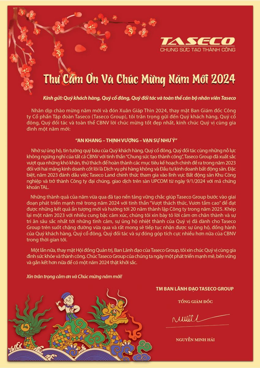 New Year greetings letter for the year of the Dragon 2024